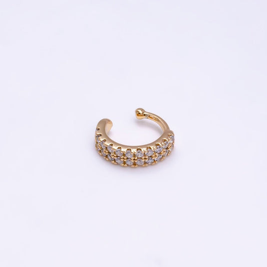 18K Gold Clear CZ Double Micro Paved Ear Cuff Earrings | AI098