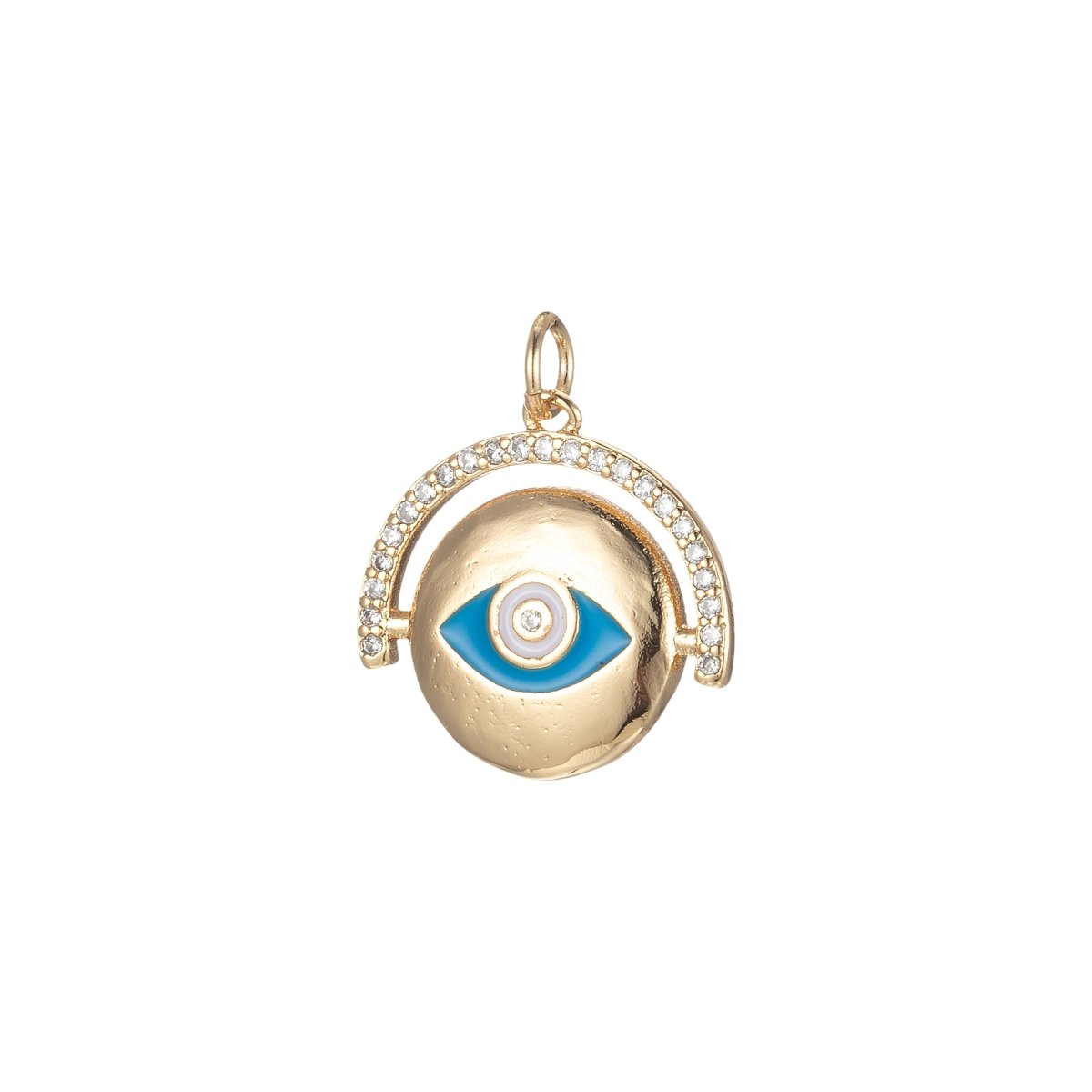 18k Gold Enamel Evil Eye Charm Cubic CZ Medallion Charm Cubic Protector Pendant Tiny Lucky Dainty Necklace - 21x18mm E-863