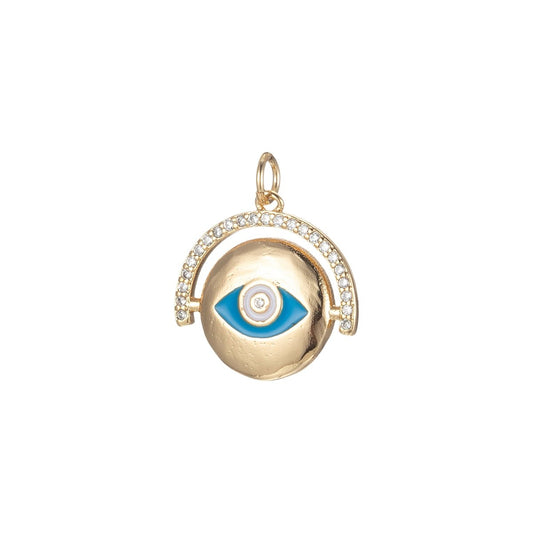 18k Gold Enamel Evil Eye Charm Cubic CZ Medallion Charm Cubic Protector Pendant Tiny Lucky Dainty Necklace - 21x18mm E-863