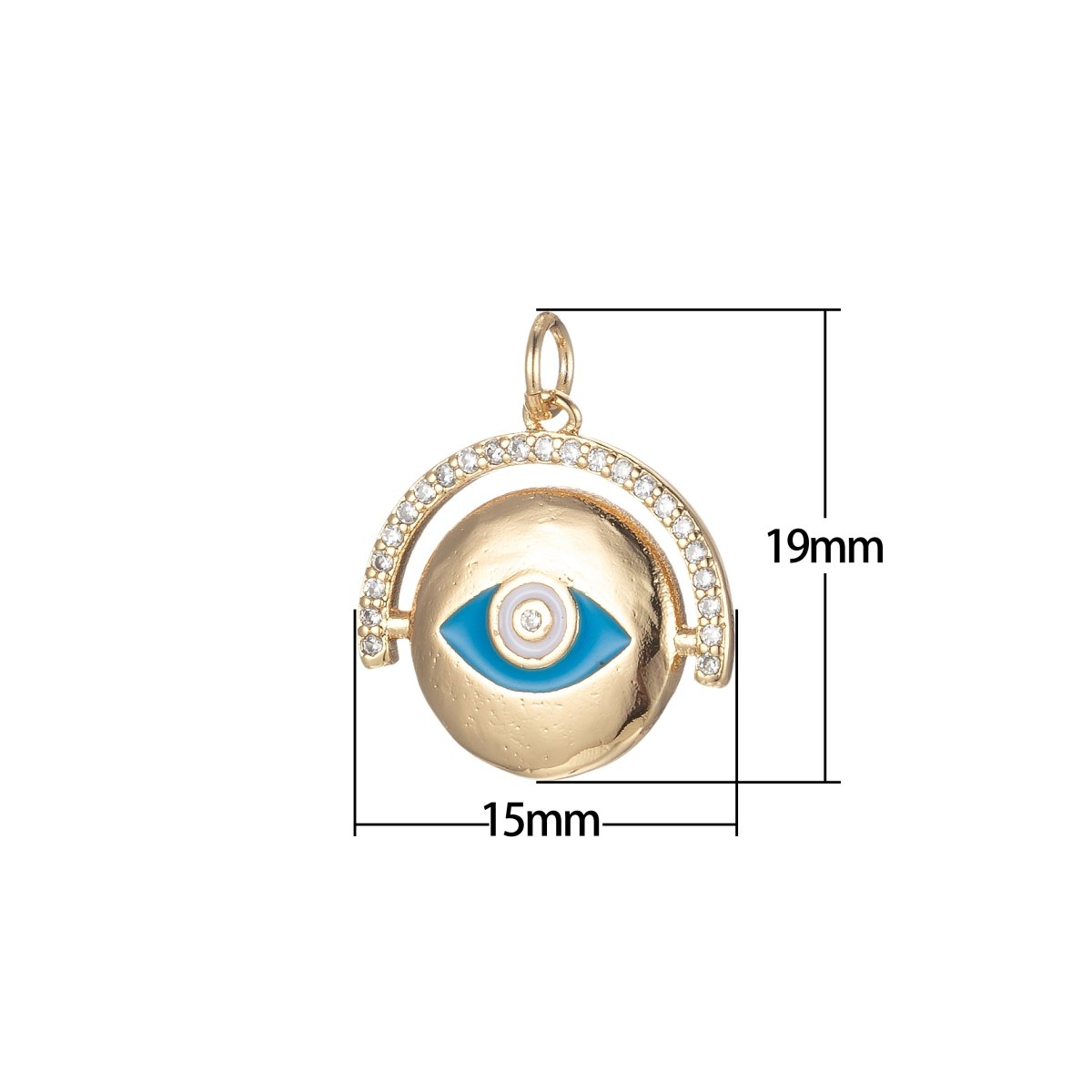 18k Gold Enamel Evil Eye Charm Cubic CZ Medallion Charm Cubic Protector Pendant Tiny Lucky Dainty Necklace - 21x18mm E-863