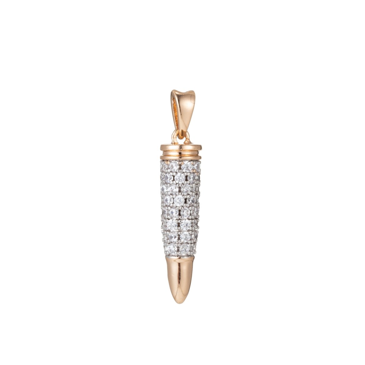 18k Gold Filed CZ Micro Pave Bullet Pendant/Charm, Women Men's Jewelry Findings I-387