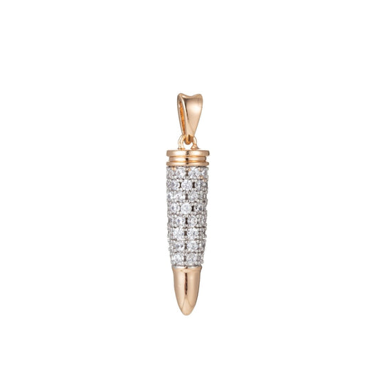 18k Gold Filed CZ Micro Pave Bullet Pendant/Charm, Women Men's Jewelry Findings I-387