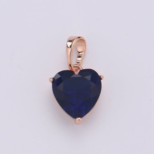 18k Gold Fill Charm Dark Blue Heart Cubic Zirconia Charm w/ Colored CZ Crystal Gem Stone GemStone Pendant Valentine Jewelry Supply J-201