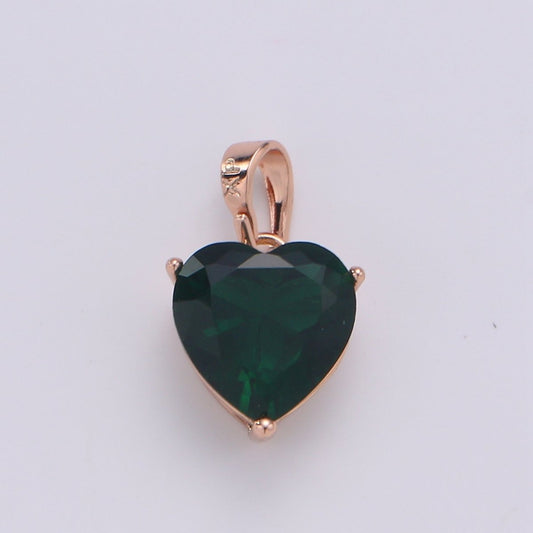 18k Gold Fill Charm Green Color Heart Cubic Zirconia Charm w/ Colored CZ Crystal Gem Stone GemStone Pendant Valentine Jewelry Supply J-202