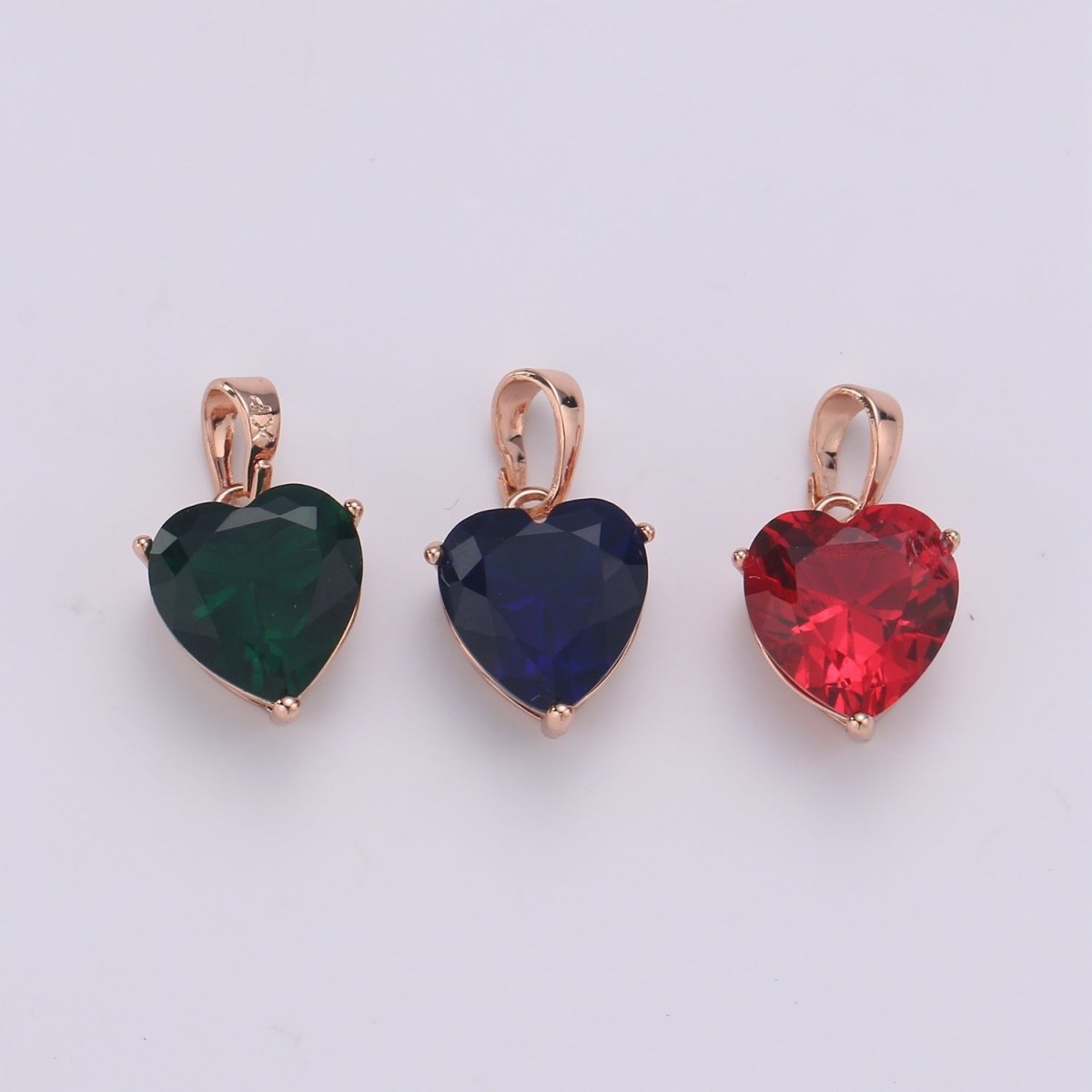 18k Gold Fill Charm Green Color Heart Cubic Zirconia Charm w/ Colored CZ Crystal Gem Stone GemStone Pendant Valentine Jewelry Supply J-202