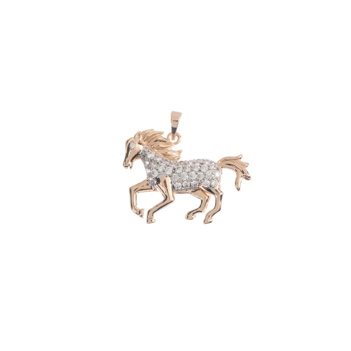 18K Gold Fill Horse Charm Pendant 3D Galloping Stallion Animal Micro Pave CZ Cubic Zircon H-749