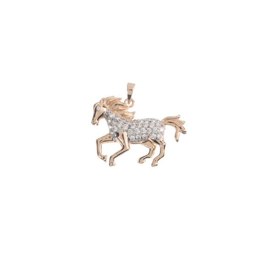 18K Gold Fill Horse Charm Pendant 3D Galloping Stallion Animal Micro Pave CZ Cubic Zircon H-749
