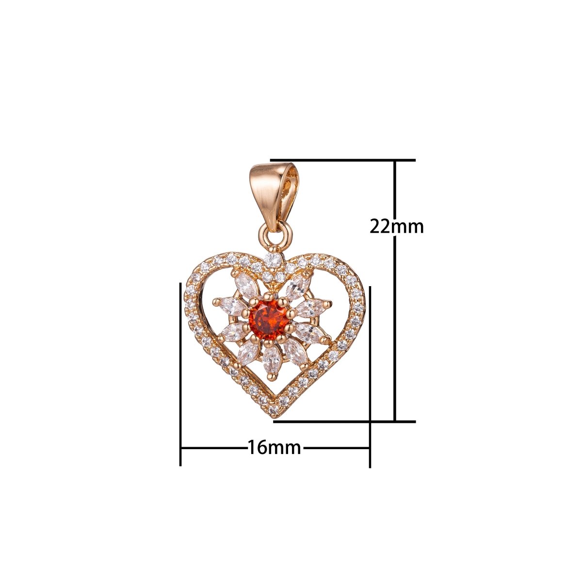 18k Gold Fill Shiny Gold Heart Love, Micro Pave Heart Charms, Necklace Heart Pendant, CZ Heart Charms, Cubic Zirconia Necklace H-849