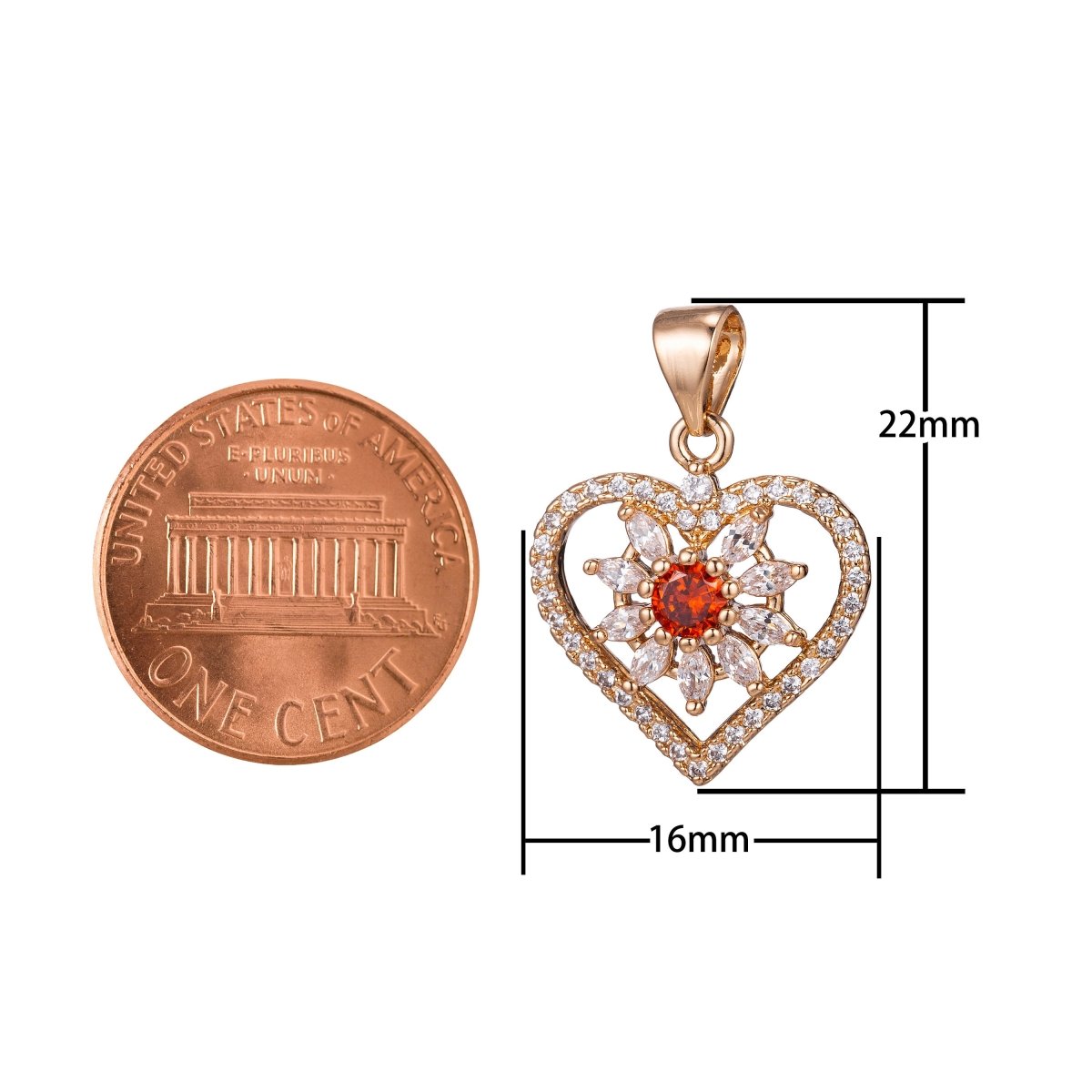 18k Gold Fill Shiny Gold Heart Love, Micro Pave Heart Charms, Necklace Heart Pendant, CZ Heart Charms, Cubic Zirconia Necklace H-849