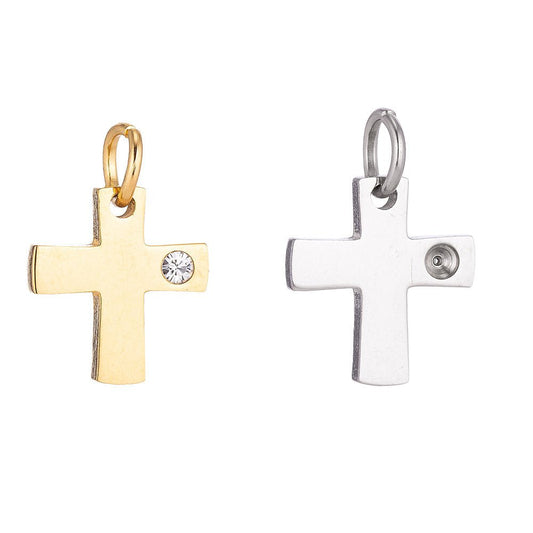 18k Gold Fill Stainless Steel Minimalist Dainty Cross Cubic Zirconia Bracelet Charm Necklace Pendant Findings for Jewelry Making E-630