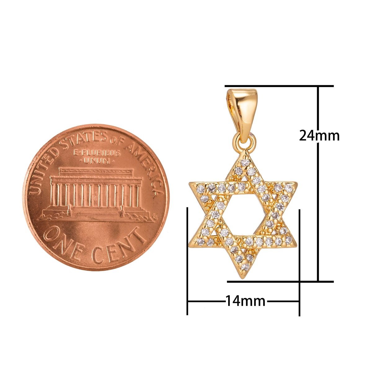 18k Gold Fill Star of David, Hanukkah, Jewish, Judaism, Hebrew, DIY Cubic Zirconia Necklace Pendant Charm Bails Findings for Jewelry Making H-927
