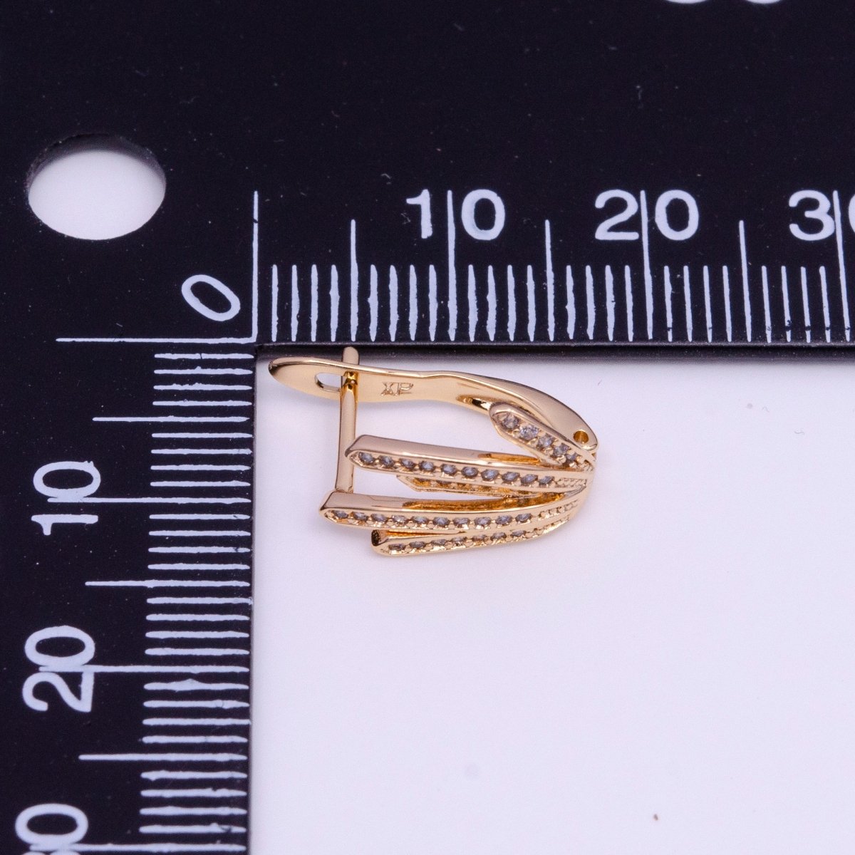 18K Gold Filled 14mm Long Palm Leaf Micro Paved CZ English Lock Earrings | AD-382