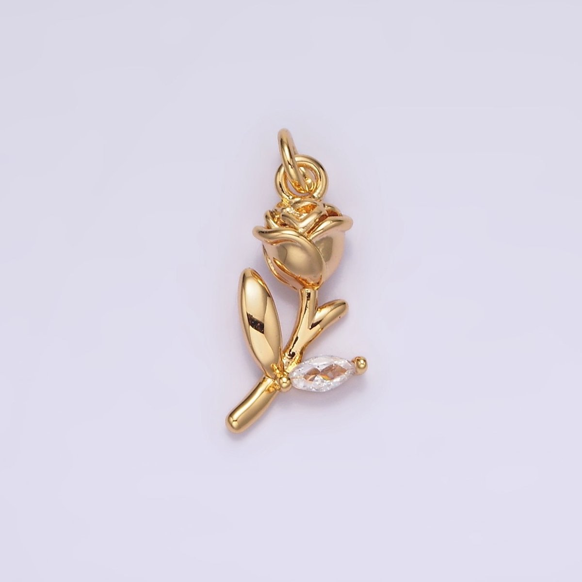 18K Gold Filled 15mm Rose Flower Clear Marquise CZ Leaf Charm | N1762