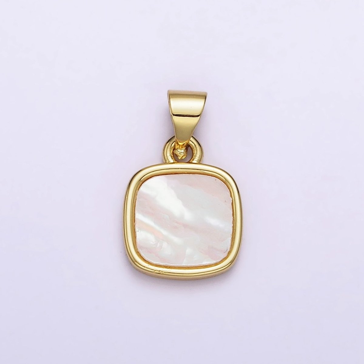 18K Gold Filled 17.5mm White Shell Pearl Square Pendant | AA-554