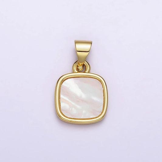 18K Gold Filled 17.5mm White Shell Pearl Square Pendant | AA-554