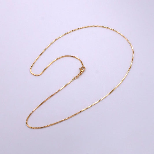 18K Gold Filled 1mm Dainty Box 18 Inch Layering Chain Necklace | CN-583