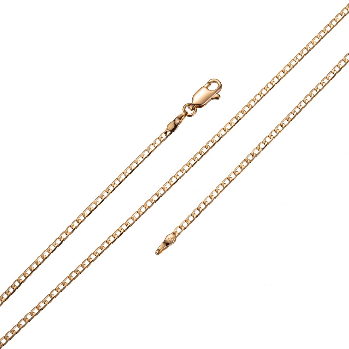 18K Gold Filled 2 mm Curb Chain Necklace Gold Filled Finished Statement Chain Necklace Ready to Wear 17.7 Inch Gold Chain w/ Lobster Claw | CN-680  Clearance Pricing