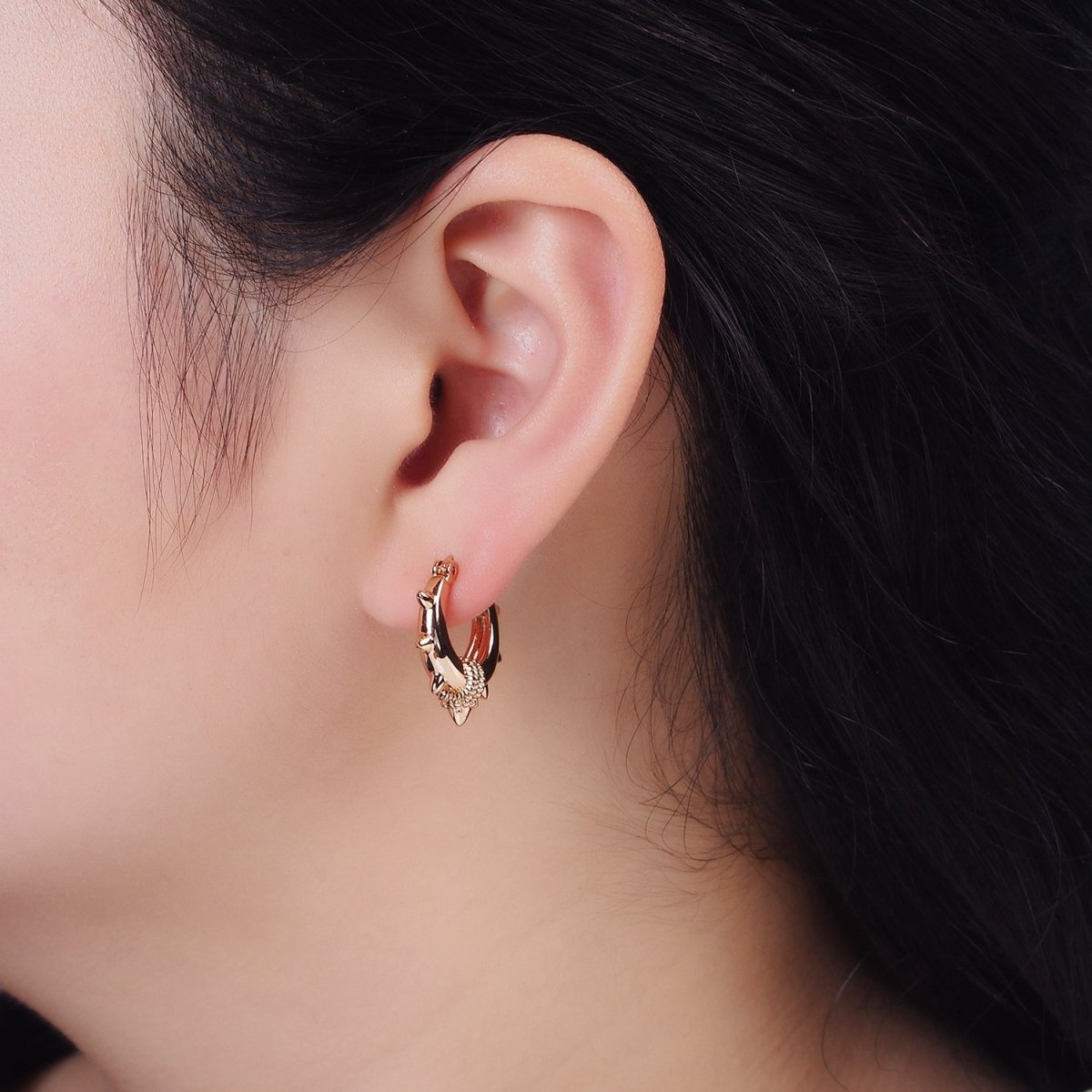 18K Gold Filled 20mm Spiked Braided French Lock Latch Hoop Earrings in Silver & Gold | AE812 AE813