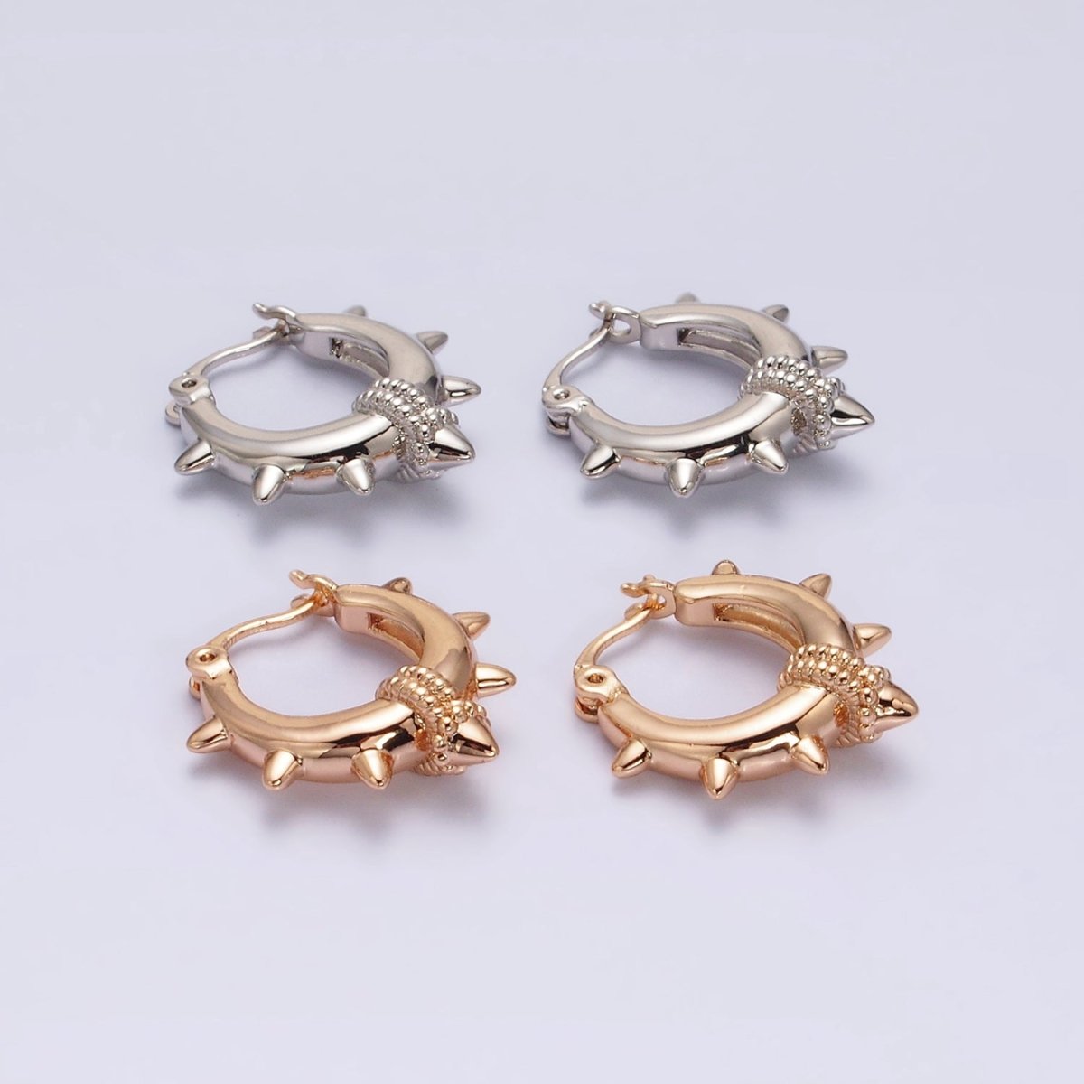 18K Gold Filled 20mm Spiked Braided French Lock Latch Hoop Earrings in Silver & Gold | AE812 AE813