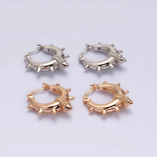 18K Gold Filled 20mm Spiked Braided French Lock Latch Hoop Earrings in Silver & Gold | AE812 AE813