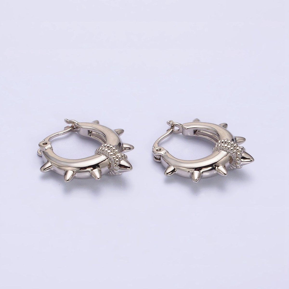 18K Gold Filled 20mm Spiked Braided French Lock Latch Hoop Earrings in Silver & Gold | AE812 AE813