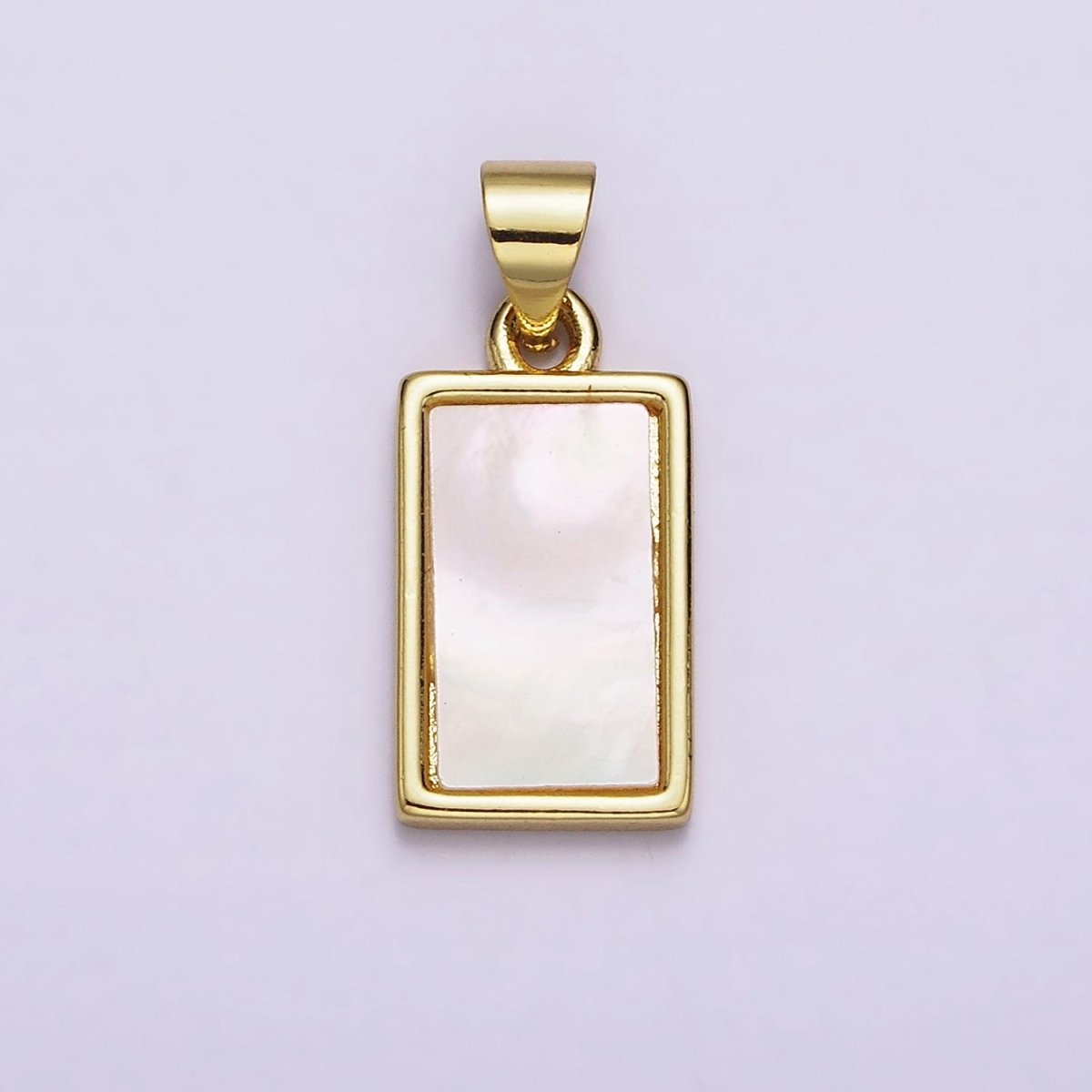 18K Gold Filled 21.5mm White Shell Pearl Rectangular Tag Pendant | AA551
