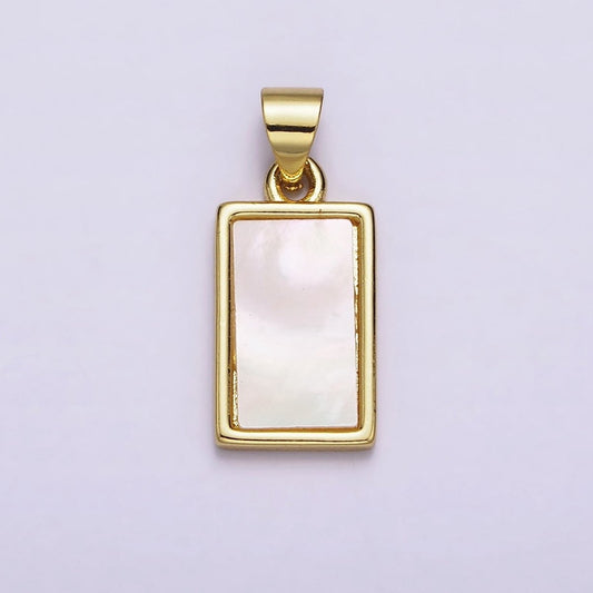 18K Gold Filled 21.5mm White Shell Pearl Rectangular Tag Pendant | AA551