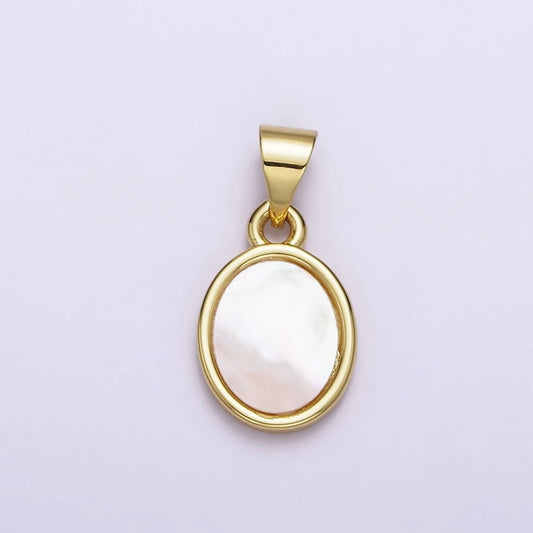 18K Gold Filled 22mm White Shell Pearl Oval Pendant | AA556