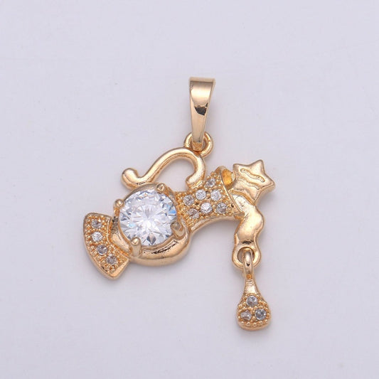 18k Gold Filled 25x18mm Aquarius -Zodiac Horoscope Sign Constellation Charm - Celestial Astrology Medallion Pendant for Necklace J-272
