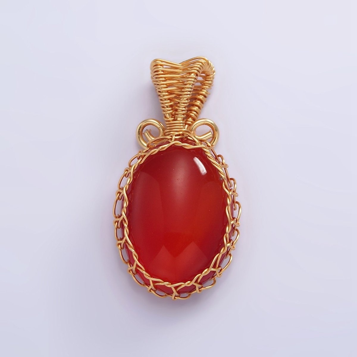 18K Gold Filled 28mm Rose Quartz, Carnelian, Amethyst, Aventurine, Onyx Cabochon Handmade Wire Wrapped Pendant | AA-616 - AA-620
