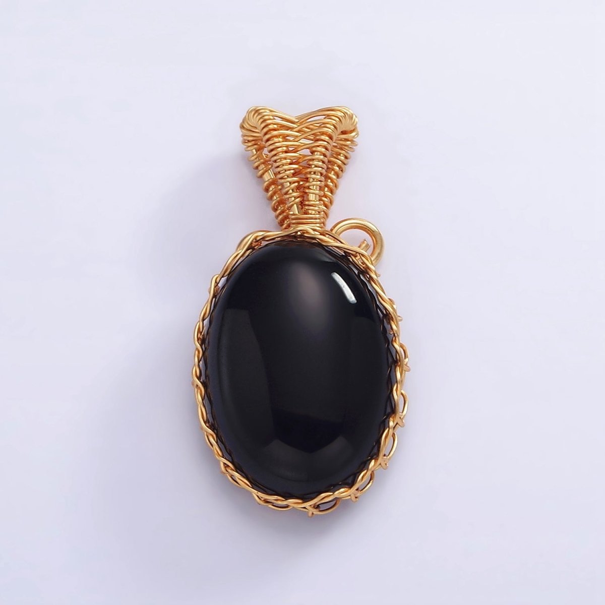 18K Gold Filled 28mm Rose Quartz, Carnelian, Amethyst, Aventurine, Onyx Cabochon Handmade Wire Wrapped Pendant | AA-616 - AA-620