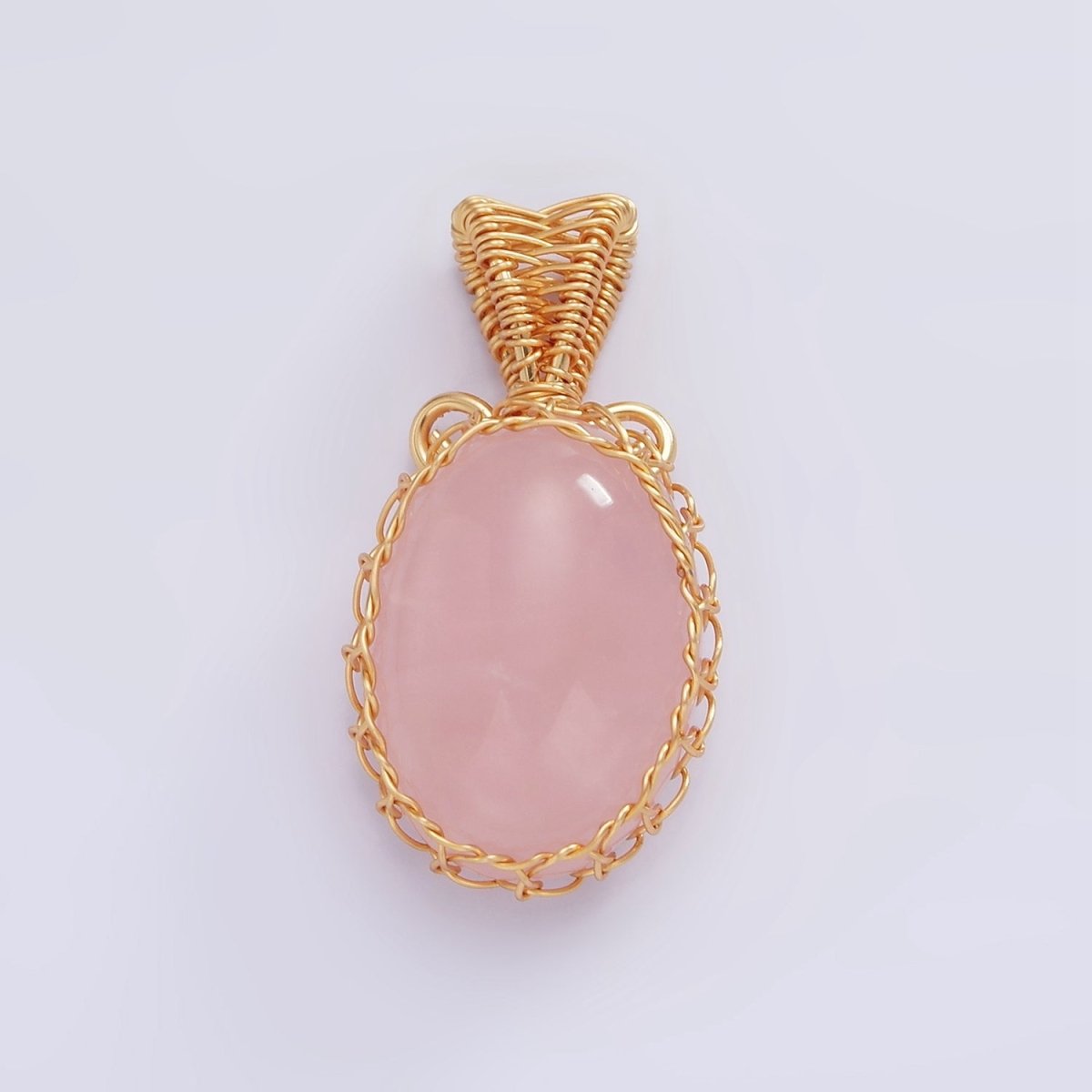18K Gold Filled 28mm Rose Quartz, Carnelian, Amethyst, Aventurine, Onyx Cabochon Handmade Wire Wrapped Pendant | AA-616 - AA-620