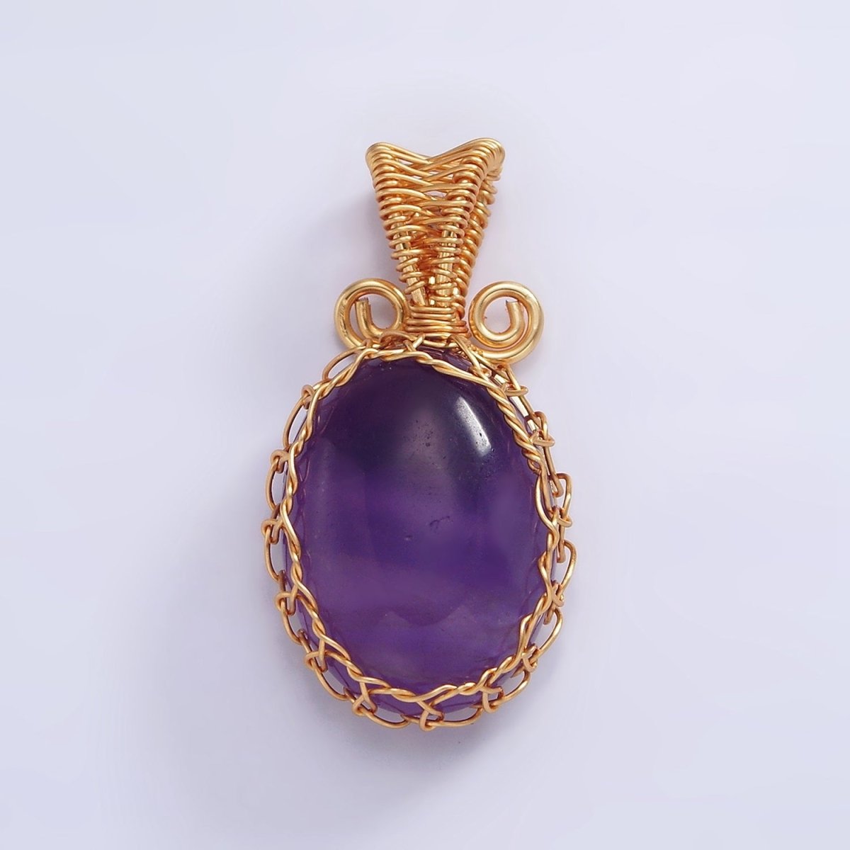 18K Gold Filled 28mm Rose Quartz, Carnelian, Amethyst, Aventurine, Onyx Cabochon Handmade Wire Wrapped Pendant | AA-616 - AA-620