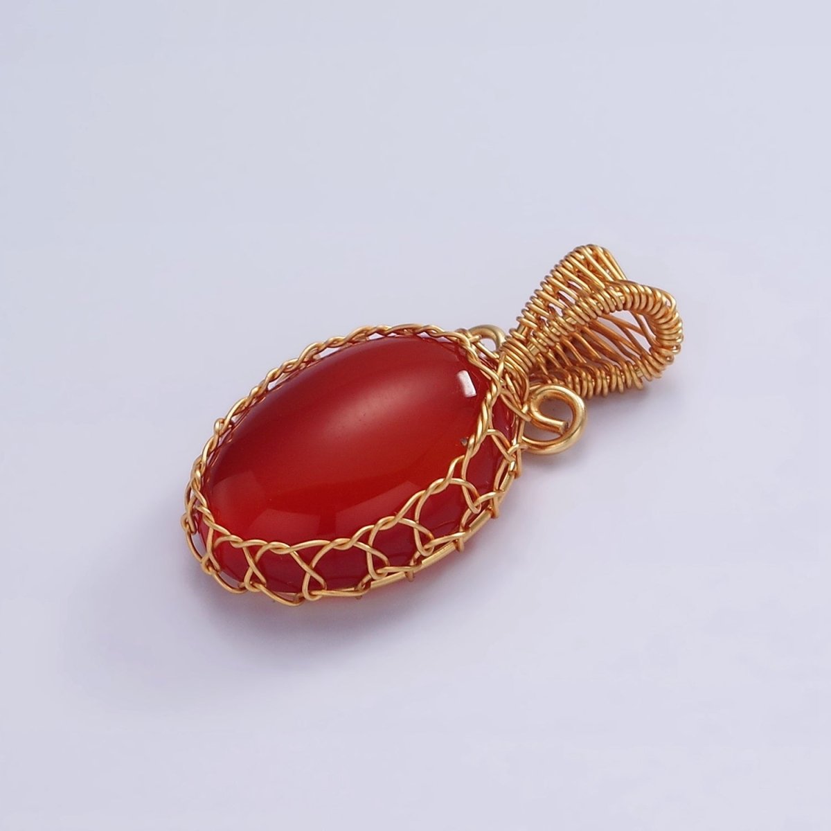 18K Gold Filled 28mm Rose Quartz, Carnelian, Amethyst, Aventurine, Onyx Cabochon Handmade Wire Wrapped Pendant | AA-616 - AA-620