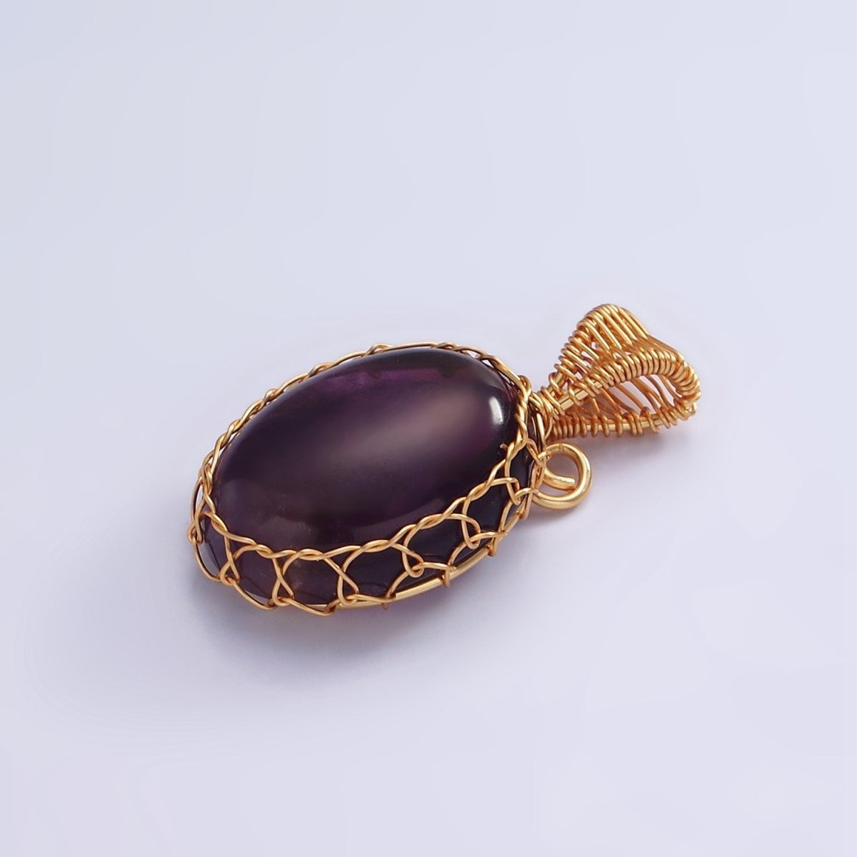 18K Gold Filled 31mm Rose Quartz, Carnelian, Amethyst, Onyx Cabochon Handmade Wire Wrapped Pendant | AA-621 - AA-624