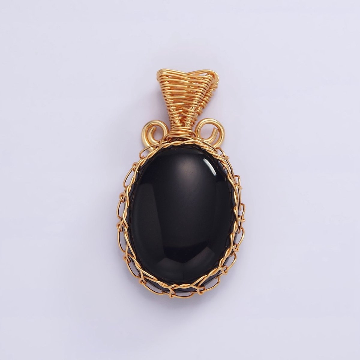 18K Gold Filled 31mm Rose Quartz, Carnelian, Amethyst, Onyx Cabochon Handmade Wire Wrapped Pendant | AA-621 - AA-624