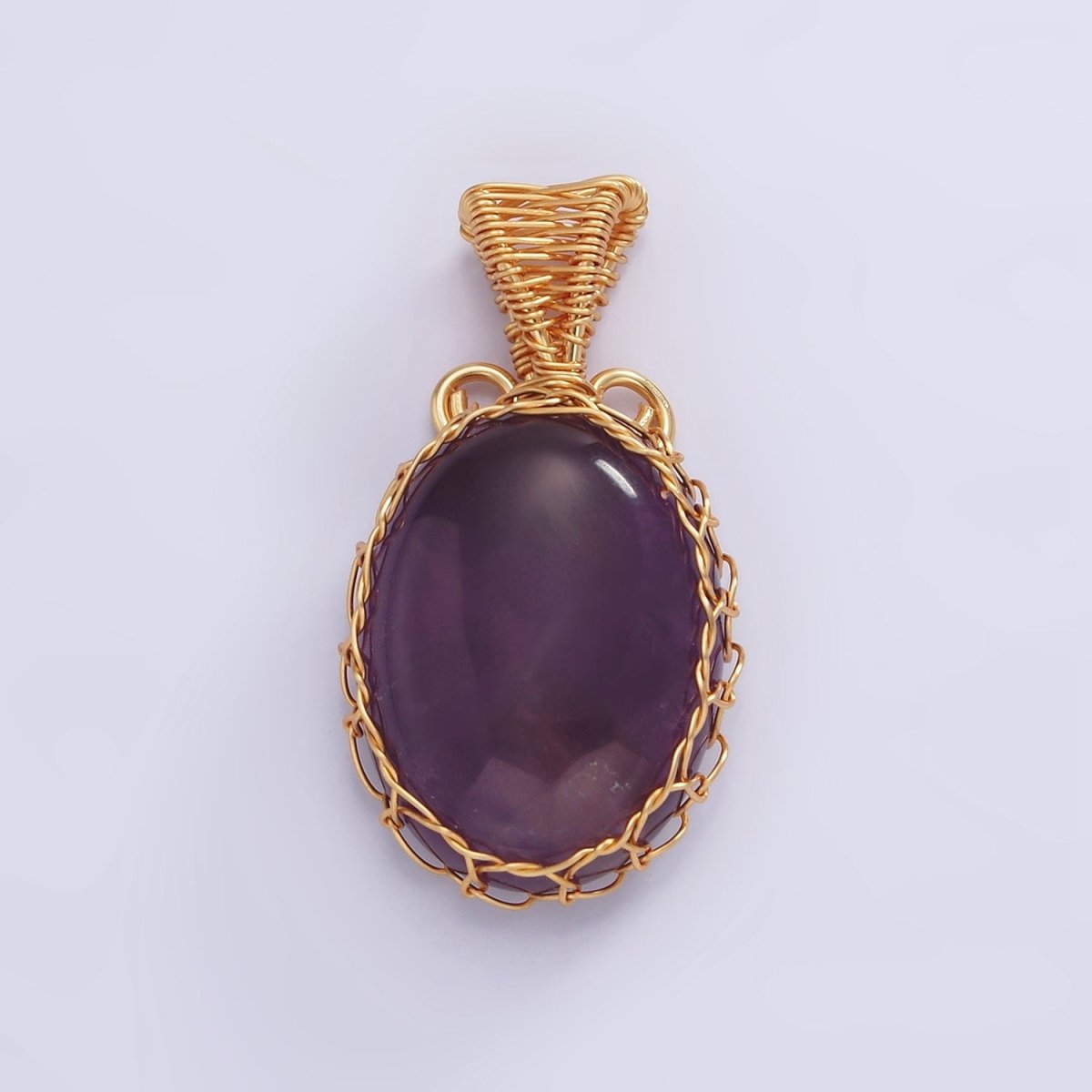 18K Gold Filled 31mm Rose Quartz, Carnelian, Amethyst, Onyx Cabochon Handmade Wire Wrapped Pendant | AA-621 - AA-624