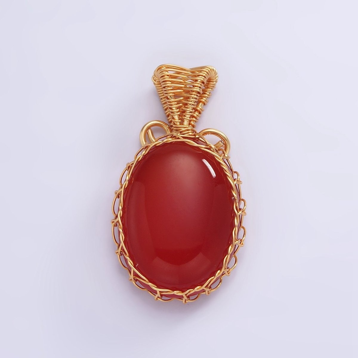 18K Gold Filled 31mm Rose Quartz, Carnelian, Amethyst, Onyx Cabochon Handmade Wire Wrapped Pendant | AA-621 - AA-624