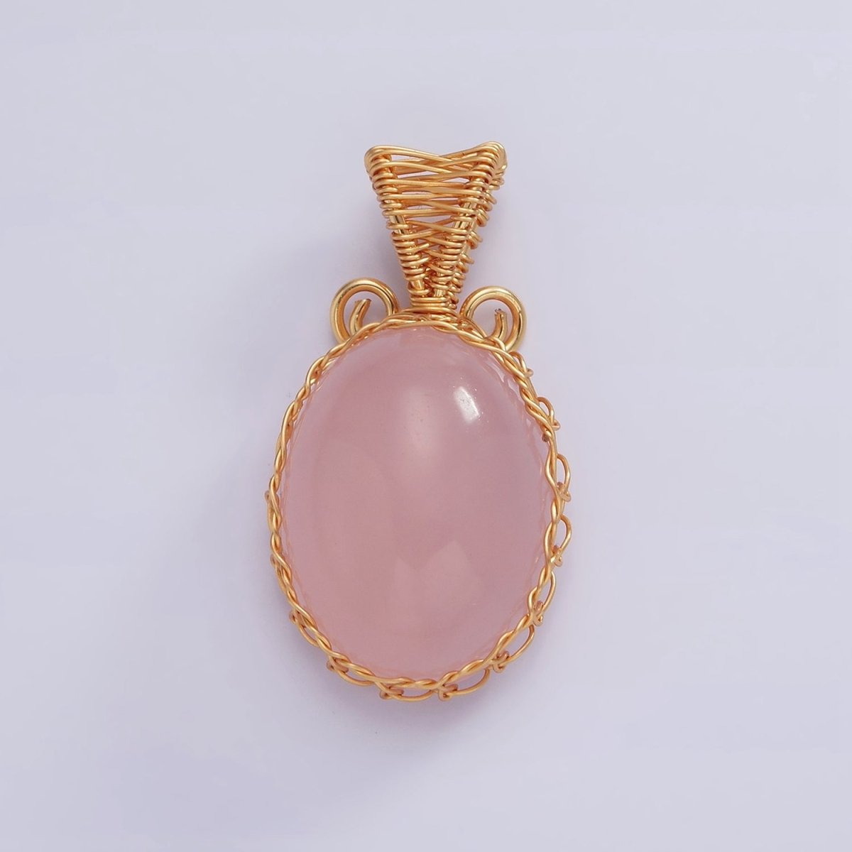 18K Gold Filled 31mm Rose Quartz, Carnelian, Amethyst, Onyx Cabochon Handmade Wire Wrapped Pendant | AA-621 - AA-624