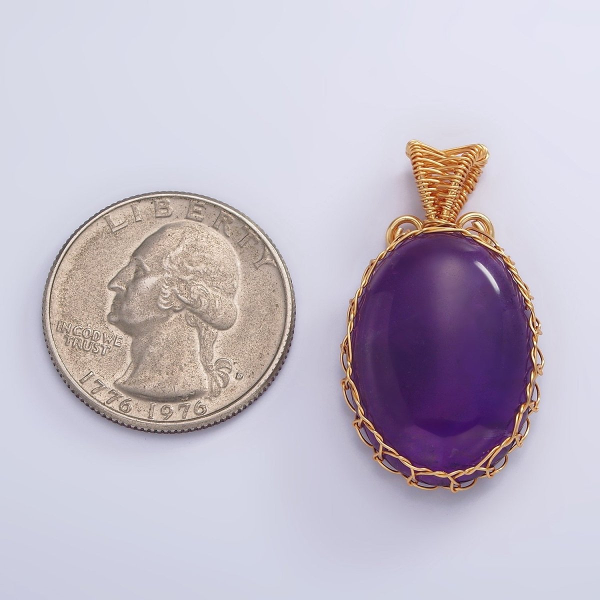 18K Gold Filled 35.5mm Rose Quartz, Amethyst Cabochon Handmade Wire Wrapped Pendant | AA625 AA626