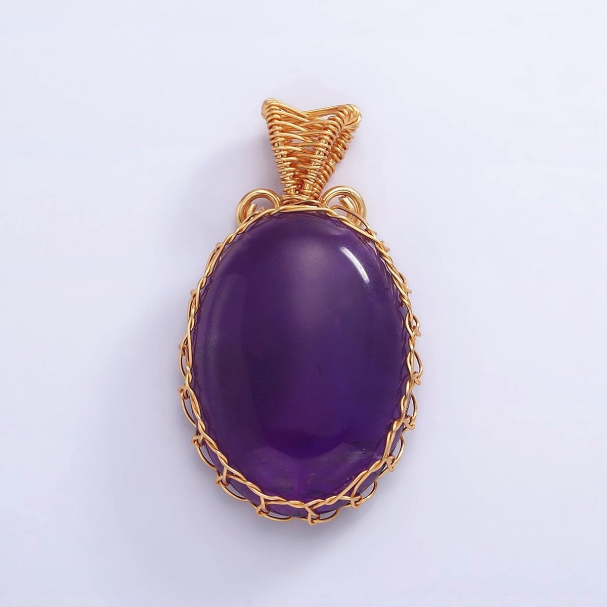 18K Gold Filled 35.5mm Rose Quartz, Amethyst Cabochon Handmade Wire Wrapped Pendant | AA625 AA626