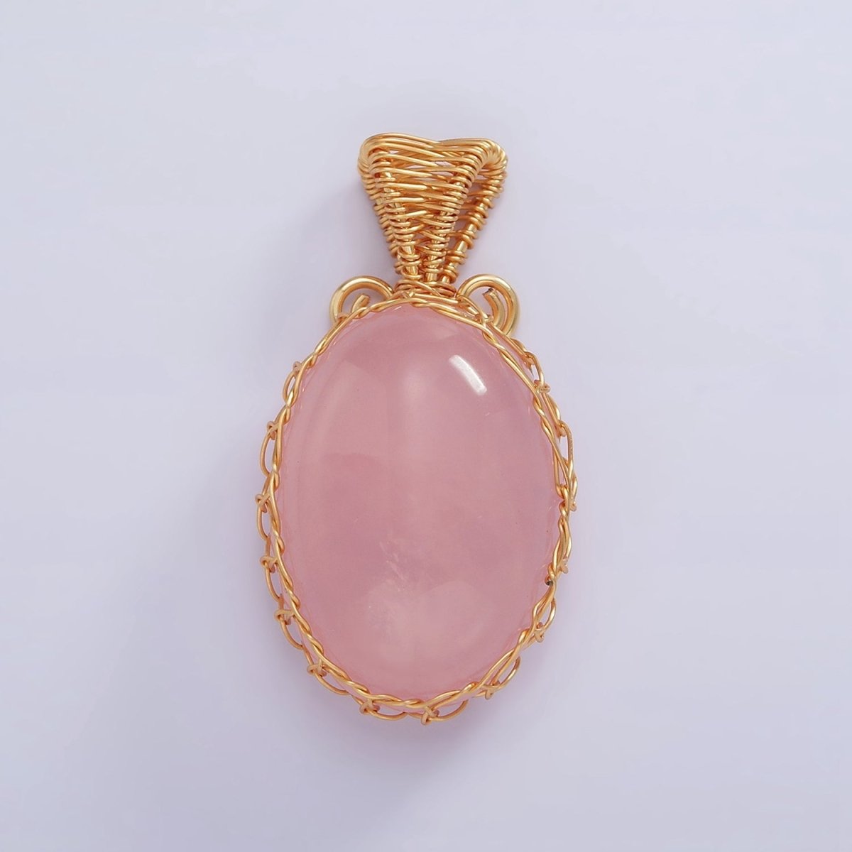 18K Gold Filled 35.5mm Rose Quartz, Amethyst Cabochon Handmade Wire Wrapped Pendant | AA625 AA626