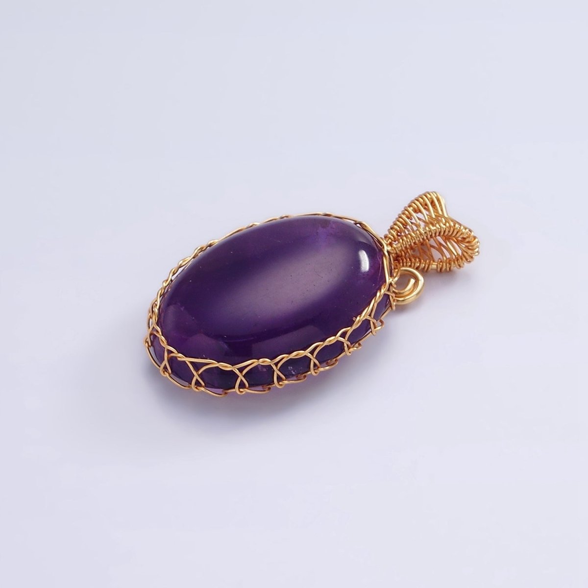 18K Gold Filled 35.5mm Rose Quartz, Amethyst Cabochon Handmade Wire Wrapped Pendant | AA625 AA626
