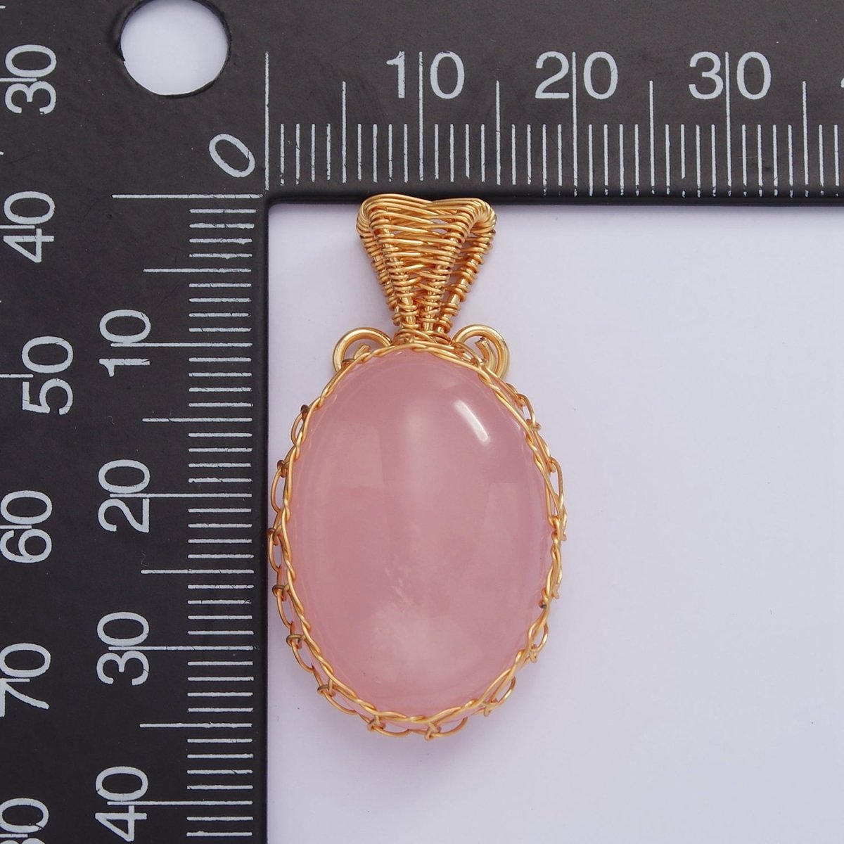 18K Gold Filled 35.5mm Rose Quartz, Amethyst Cabochon Handmade Wire Wrapped Pendant | AA625 AA626