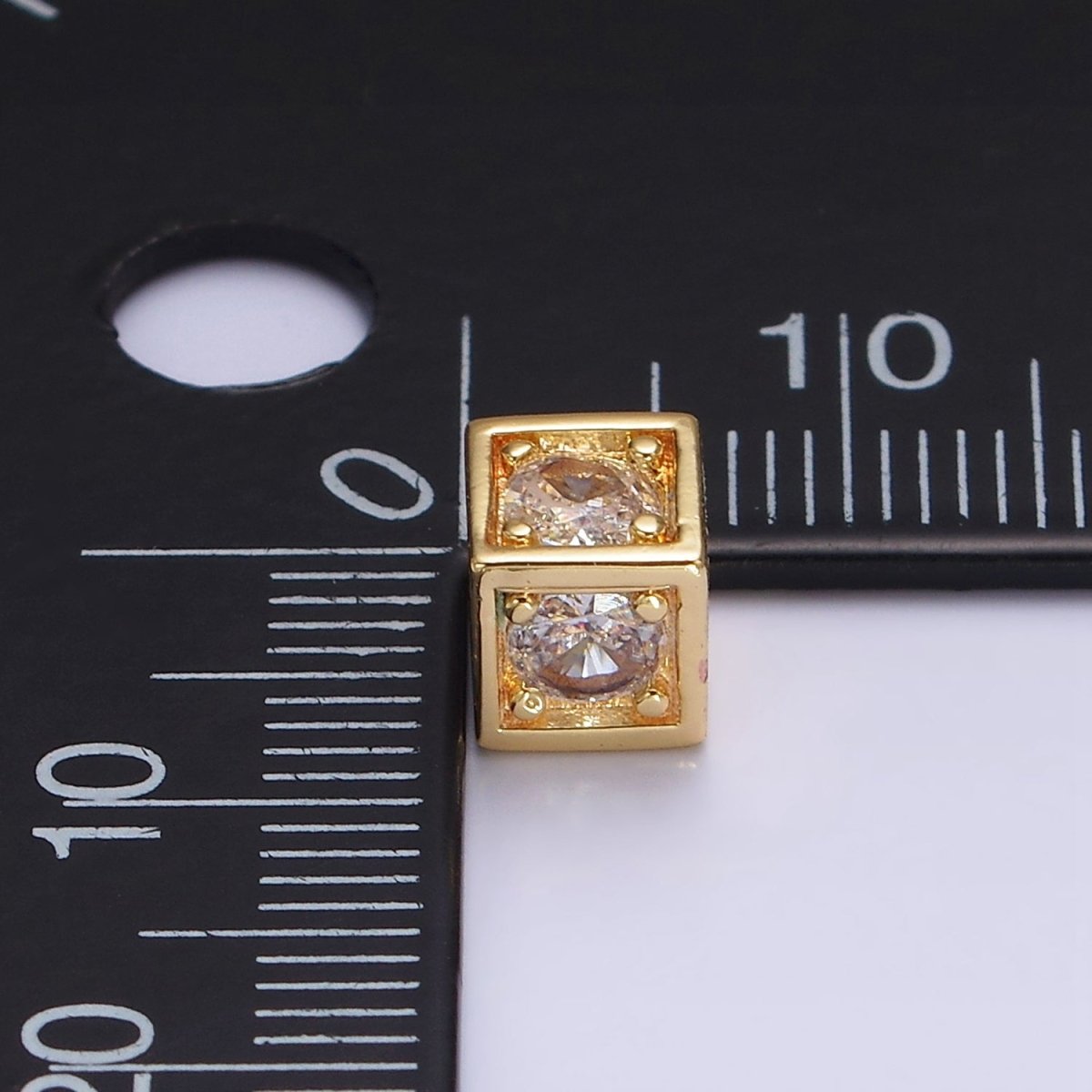 18K Gold Filled 6mm Multiple Clear Crystal CZ Box Bead | B-791