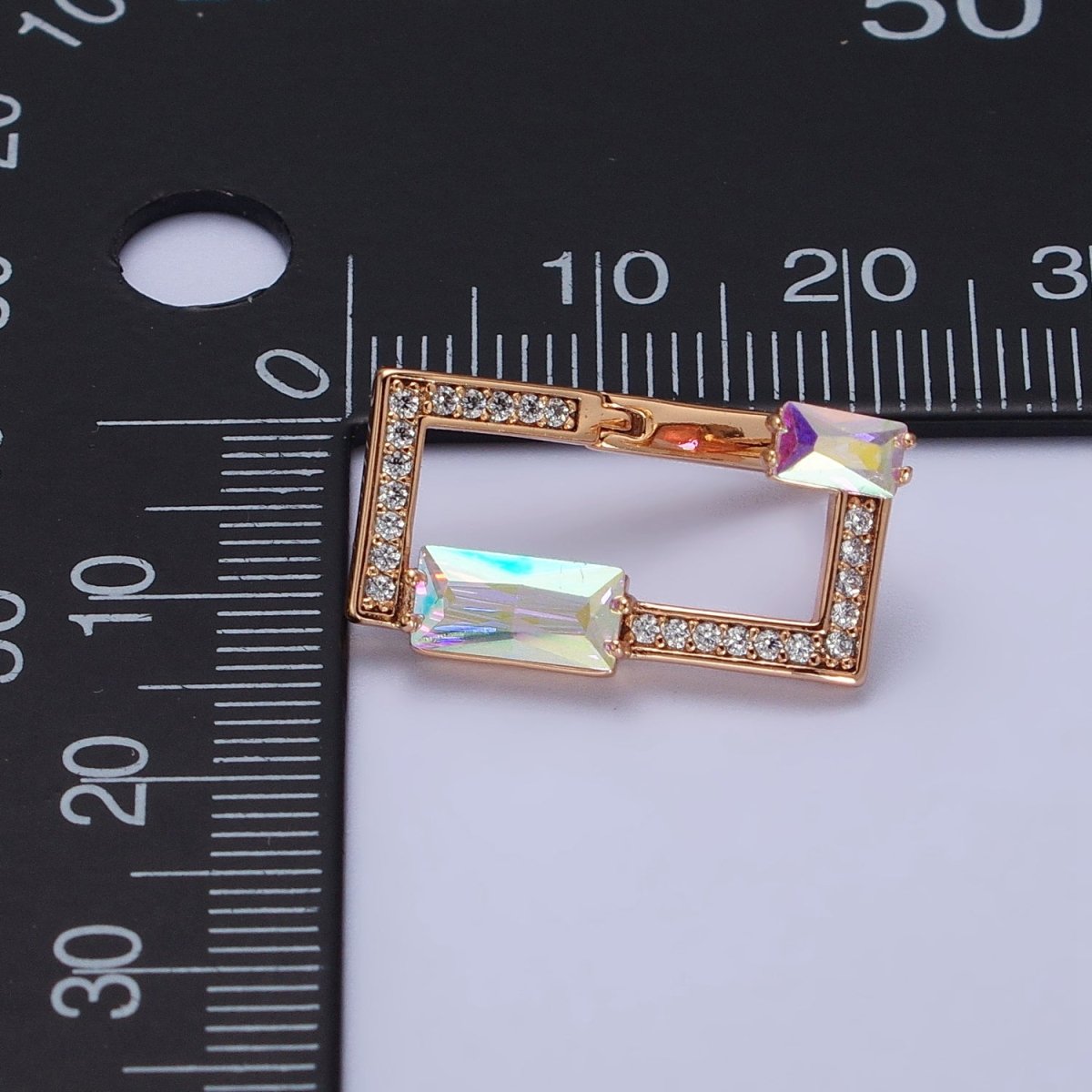 18K Gold Filled AB Iridescent Baguette Open Rectangular Clear Micro Paved CZ Geometric Earrings | AB243