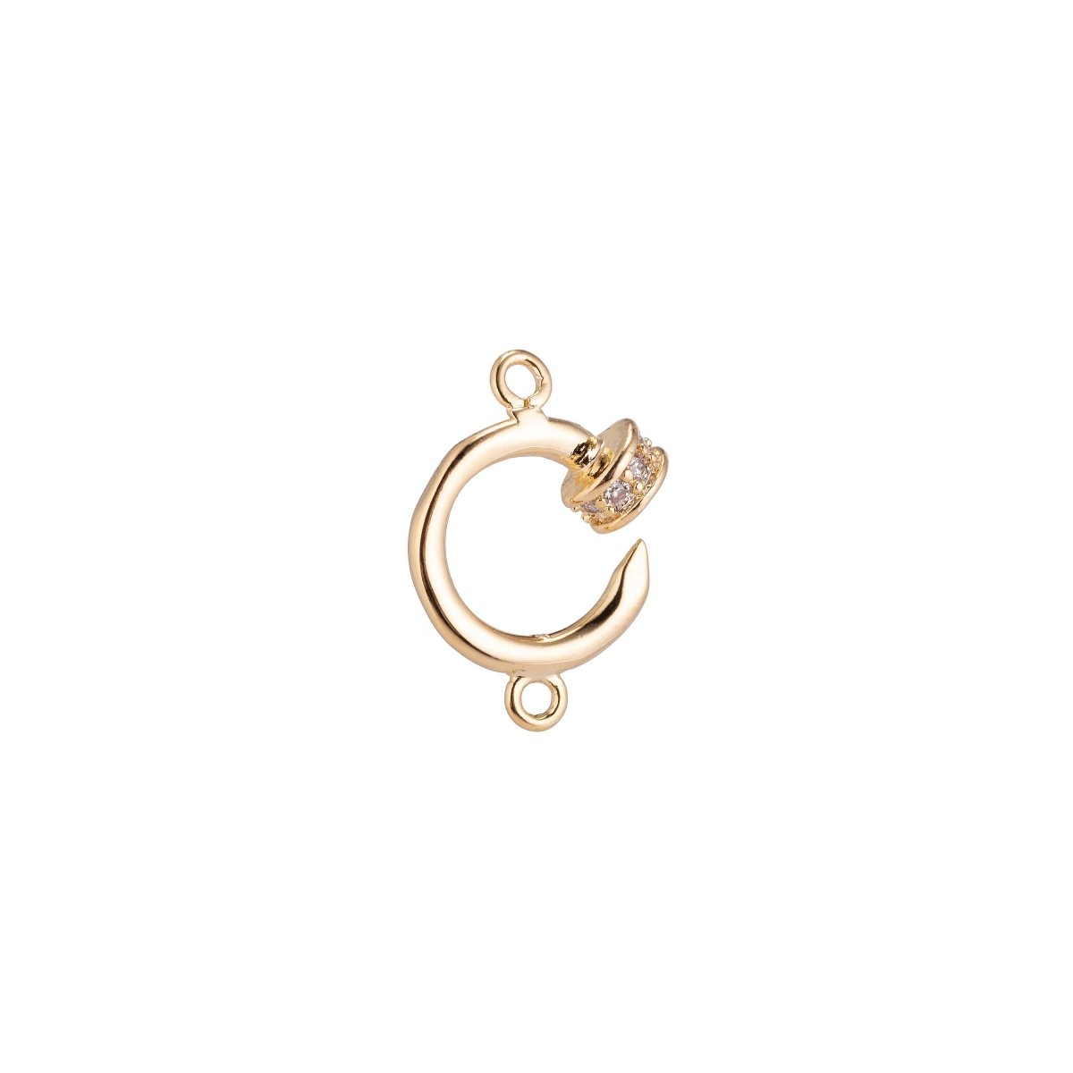 18K Gold Filled Alphabet Letter C, Hook Shape Cubic Zirconia Bracelet Charm Bead Finding Connector for Earring Jewelry Making, F-094