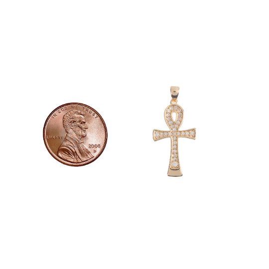 18k Gold Filled Ankh Charm with CZ Egyptian Pantheon, Crux Ansata, Cubic Zirconia Necklace Pendant micro pave Charm Bails for Jewelry Making H-746