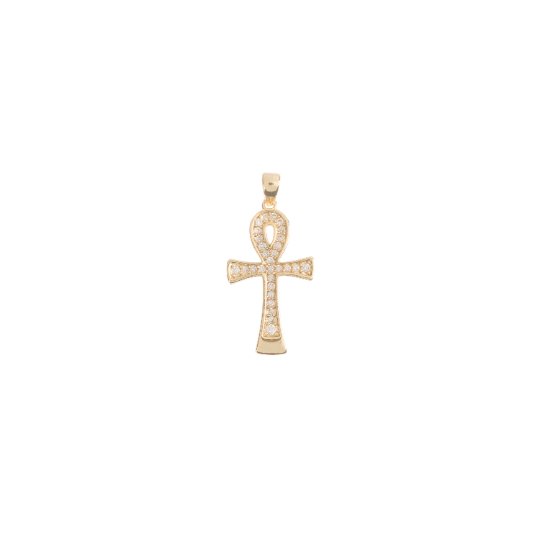 18k Gold Filled Ankh Charm with CZ Egyptian Pantheon, Crux Ansata, Cubic Zirconia Necklace Pendant micro pave Charm Bails for Jewelry Making H-746