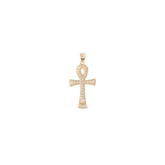 18k Gold Filled Ankh Charm with CZ Egyptian Pantheon, Crux Ansata, Cubic Zirconia Necklace Pendant micro pave Charm Bails for Jewelry Making H-746